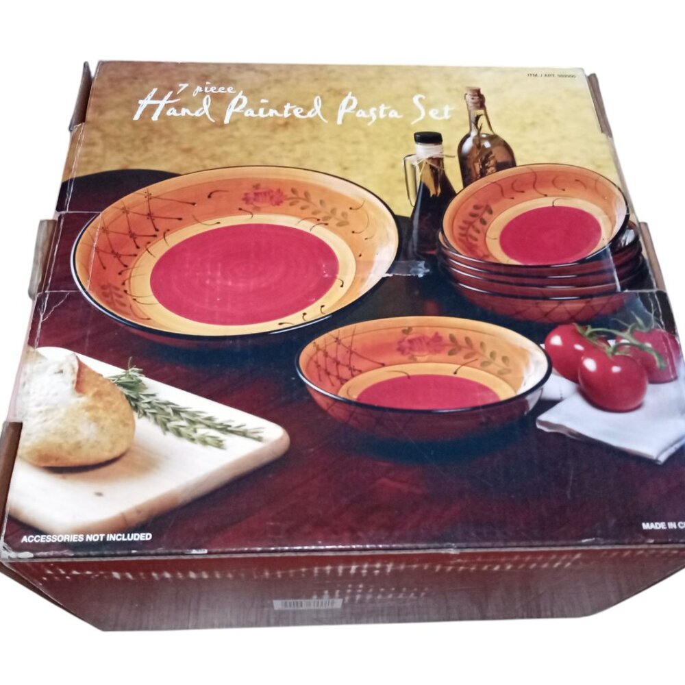 New Ambiance Romance Collection 7 Piece Hand Painted Pasta Set
